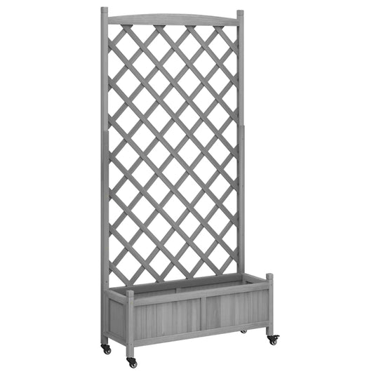 Planter with Trellis and Wheels Grey Solid Wood Fir Planter with Trellis and Wheels Grey Solid Wood Fir