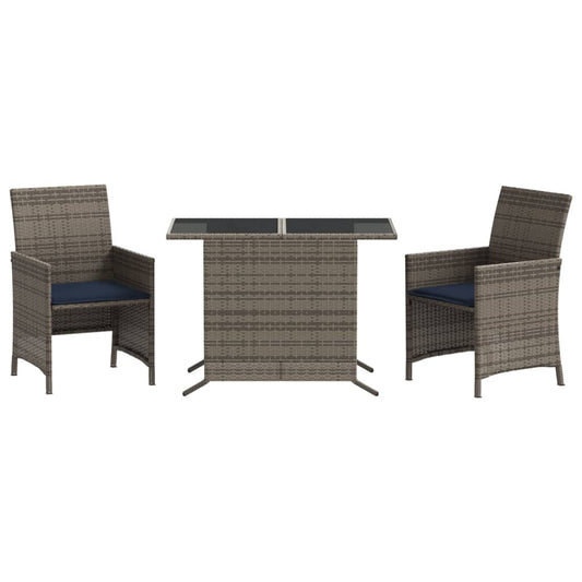 3 Piece Bistro Set with Cushions Grey Poly Rattan 3 Piece Bistro Set with Cushions Grey Poly Rattan