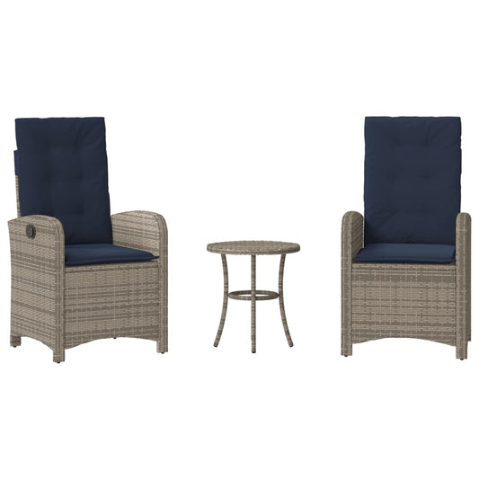 3 Piece Bistro Set with Cushions Grey Poly Rattan 3 Piece Bistro Set with Cushions Grey Poly Rattan