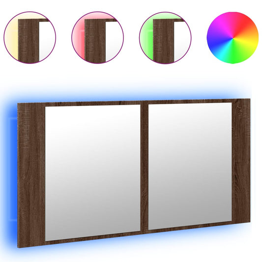 LED Bathroom Mirror Cabinet Brown Oak 90x12x45 cm Acrylic LED Bathroom Mirror Cabinet Brown Oak 90x12x45 cm Acrylic
