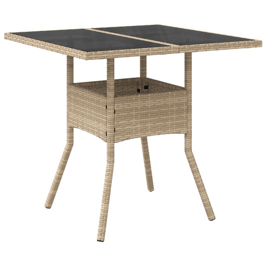 Garden Table with Glass Top Beige 80x80x75 cm Poly Rattan Garden Table with Glass Top Beige 80x80x75 cm Poly Rattan