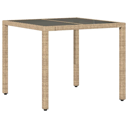 Garden Table with Glass Top Beige 90x90x75 cm Poly Rattan Garden Table with Glass Top Beige 90x90x75 cm Poly Rattan