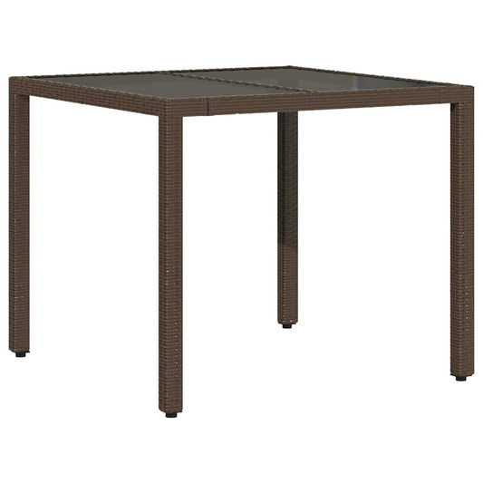 Garden Table with Glass Top Brown 90x90x75 cm Poly Rattan Garden Table with Glass Top Brown 90x90x75 cm Poly Rattan