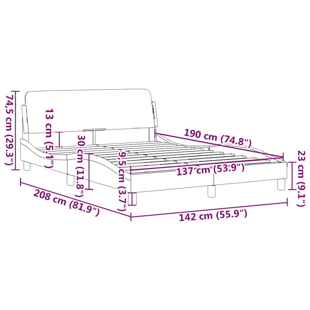 Bed Frame "Dover" Dark Grey 137x190 cm Velvet