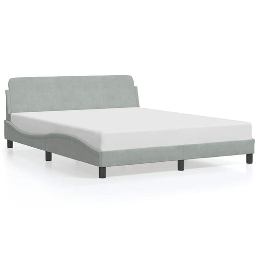 Bed Frame "Dover" Light Grey 152x203 cm Velvet Bed Frame "Dover" Light Grey 152x203 cm Velvet
