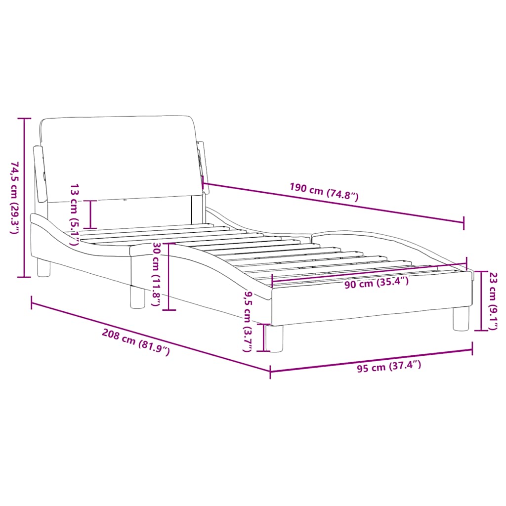 Bed Frame "Dover" Light Grey 90x190 cm Velvet