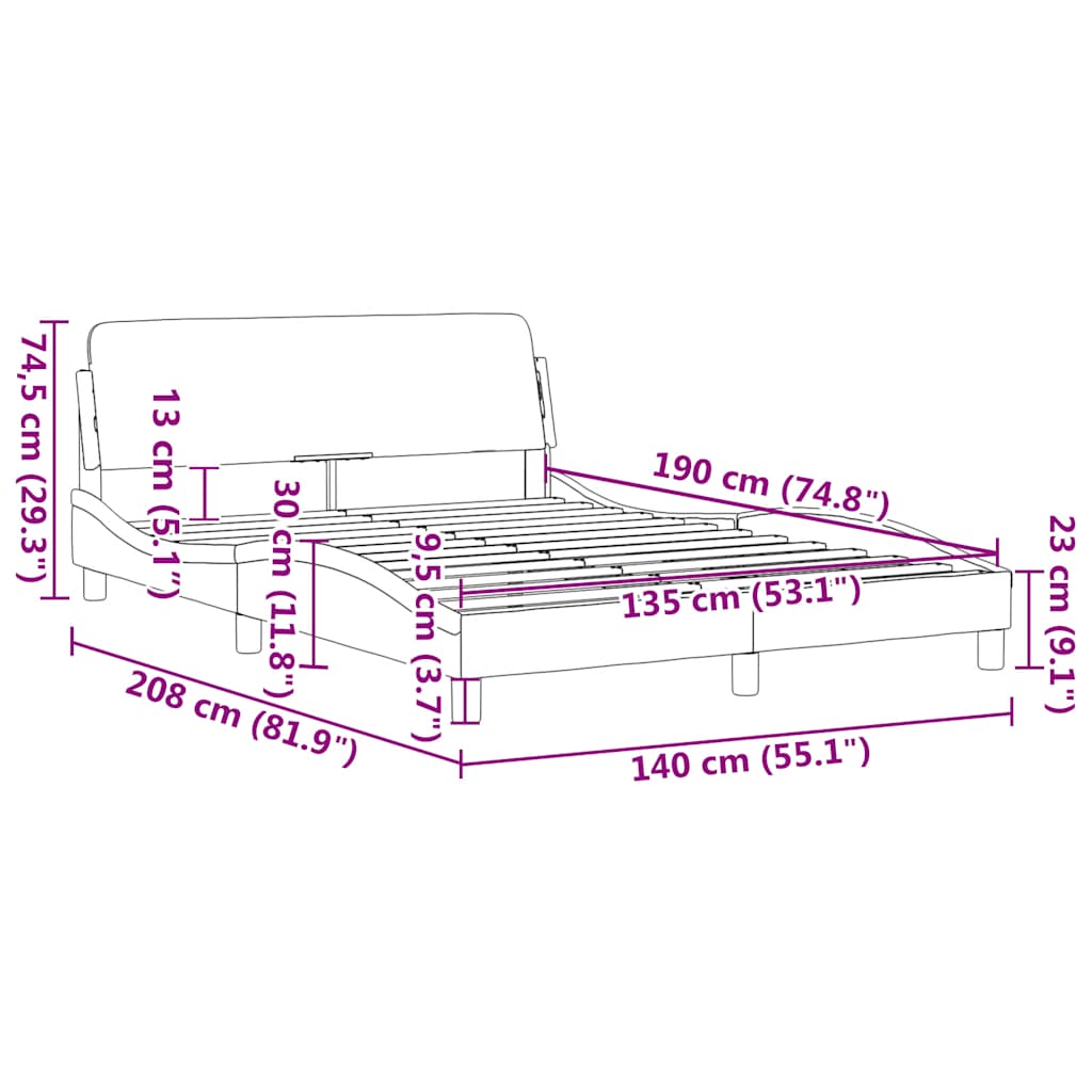 Bed Frame "Dover" Light Grey 135x190 cm Fabric