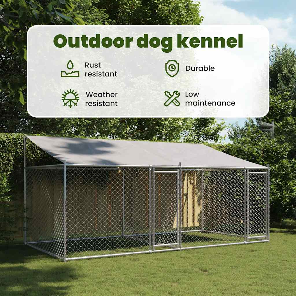 Dog Cage with Roof and Doors Grey 4x2x2 m Galvanised Steel