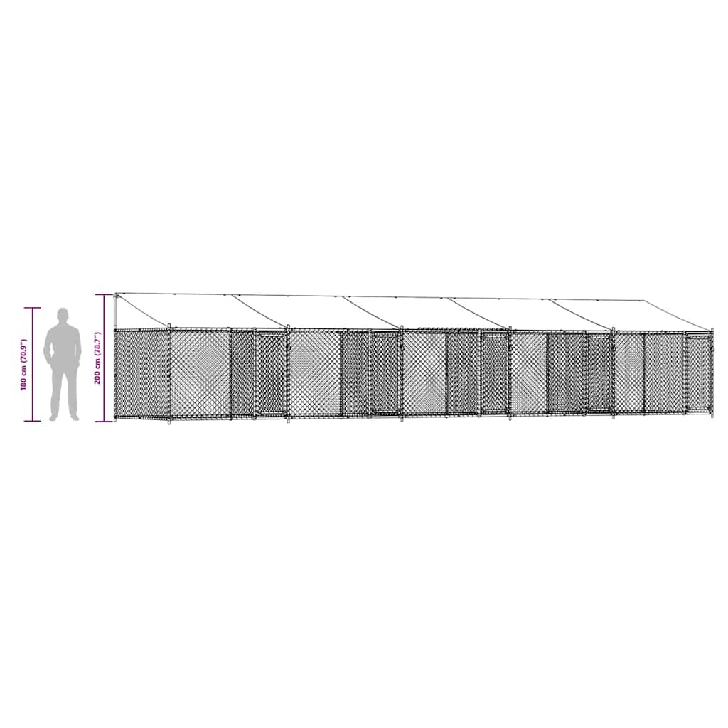Dog Cage with Roof and Doors Grey 10x2x2 m Galvanised Steel