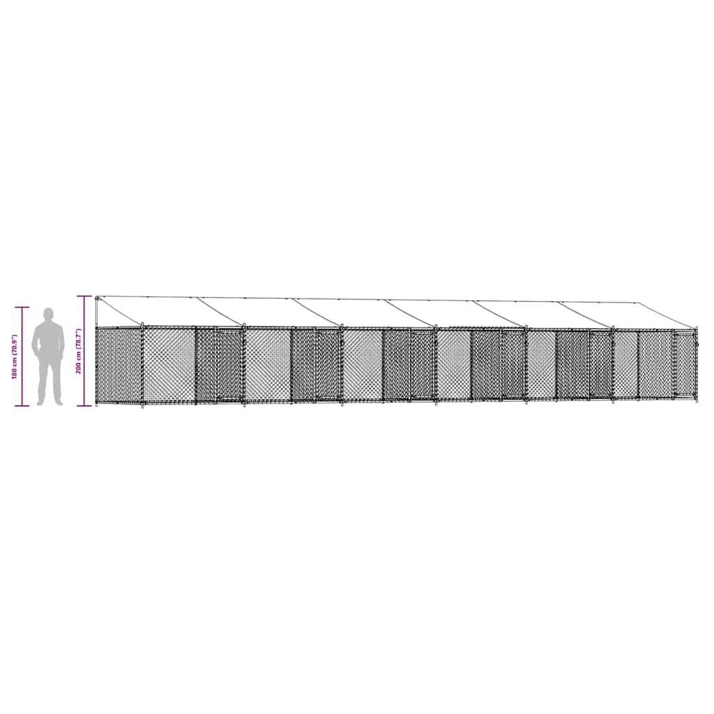 Dog Cage with Roof and Doors Grey 12x2x2 m Galvanised Steel