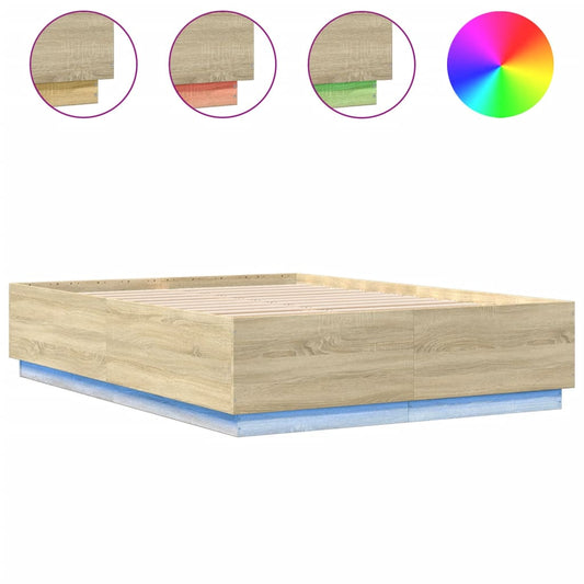 Bed Frame with LED without Mattress Sonoma Oak 150x200 cm King Size Bed Frame with LED without Mattress Sonoma Oak 150x200 cm King Size