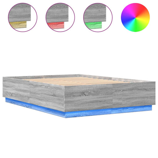 Bed Frame with LED without Mattress Grey Sonoma 150x200 cm King Size Bed Frame with LED without Mattress Grey Sonoma 150x200 cm King Size