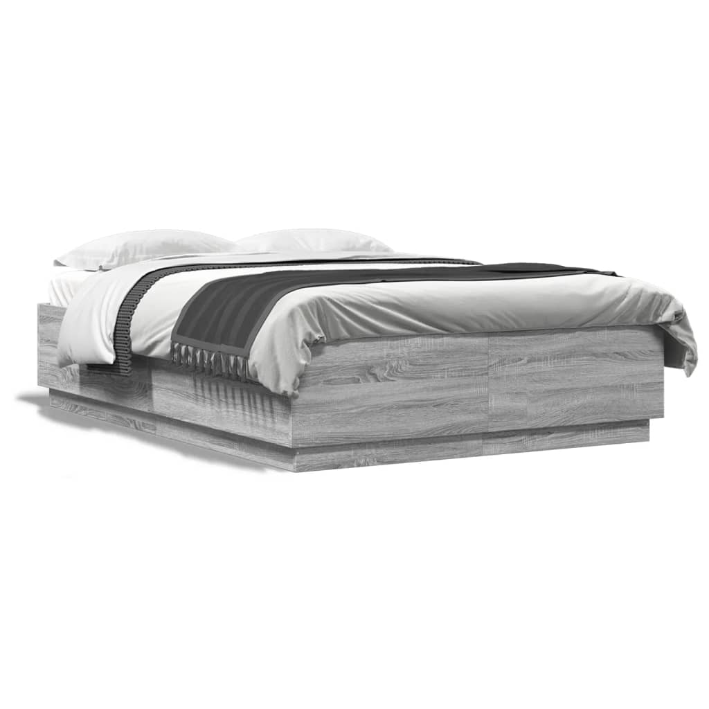 Bed Frame with LED without Mattress Grey Sonoma 140x200 cm
