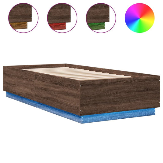 Bed Frame with LED without Mattress Brown Oak 90x200 cm Bed Frame with LED without Mattress Brown Oak 90x200 cm