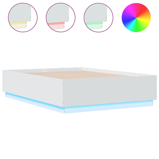 Bed Frame with LED without Mattress White 135x190 cm Double Bed Frame with LED without Mattress White 135x190 cm Double