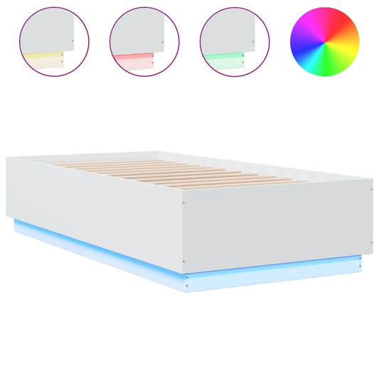 Bed Frame with LED without Mattress White 75x190 cm Small Single Bed Frame with LED without Mattress White 75x190 cm Small Single
