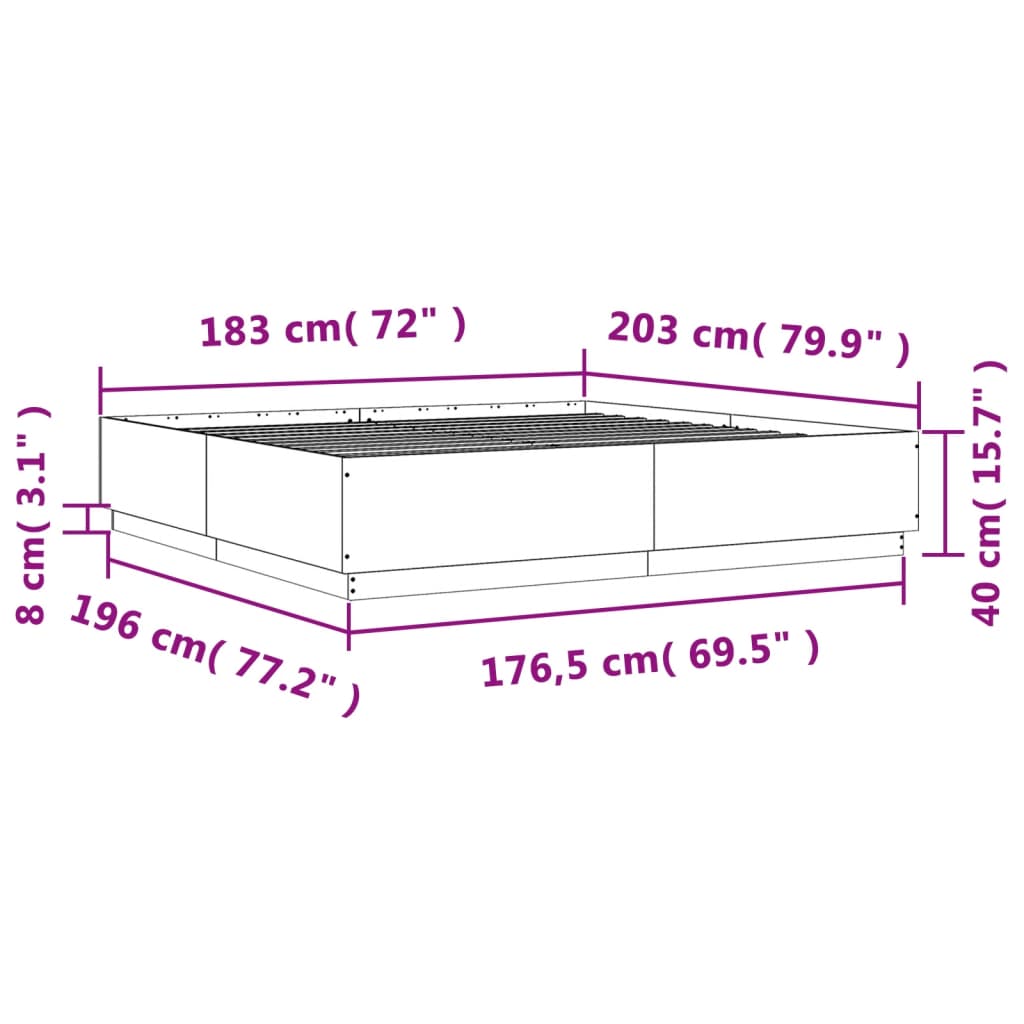 Bed Frame without Mattress Grey Sonoma 180x200 cm