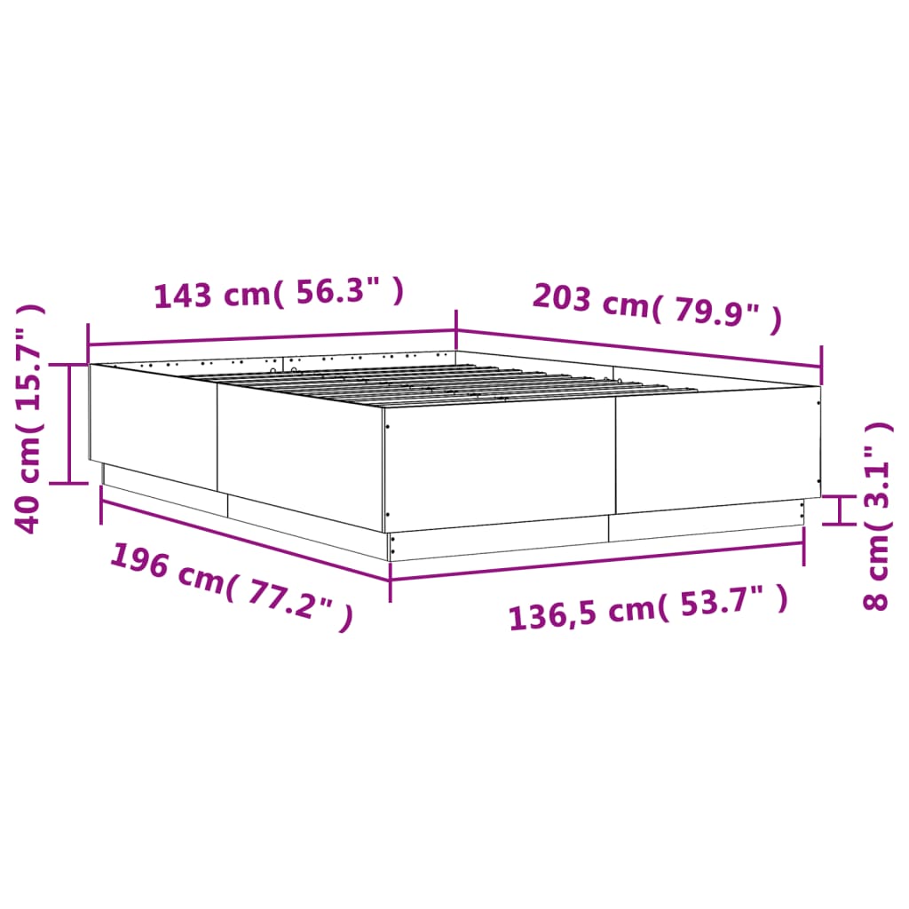 Bed Frame without Mattress Grey Sonoma 140x200 cm