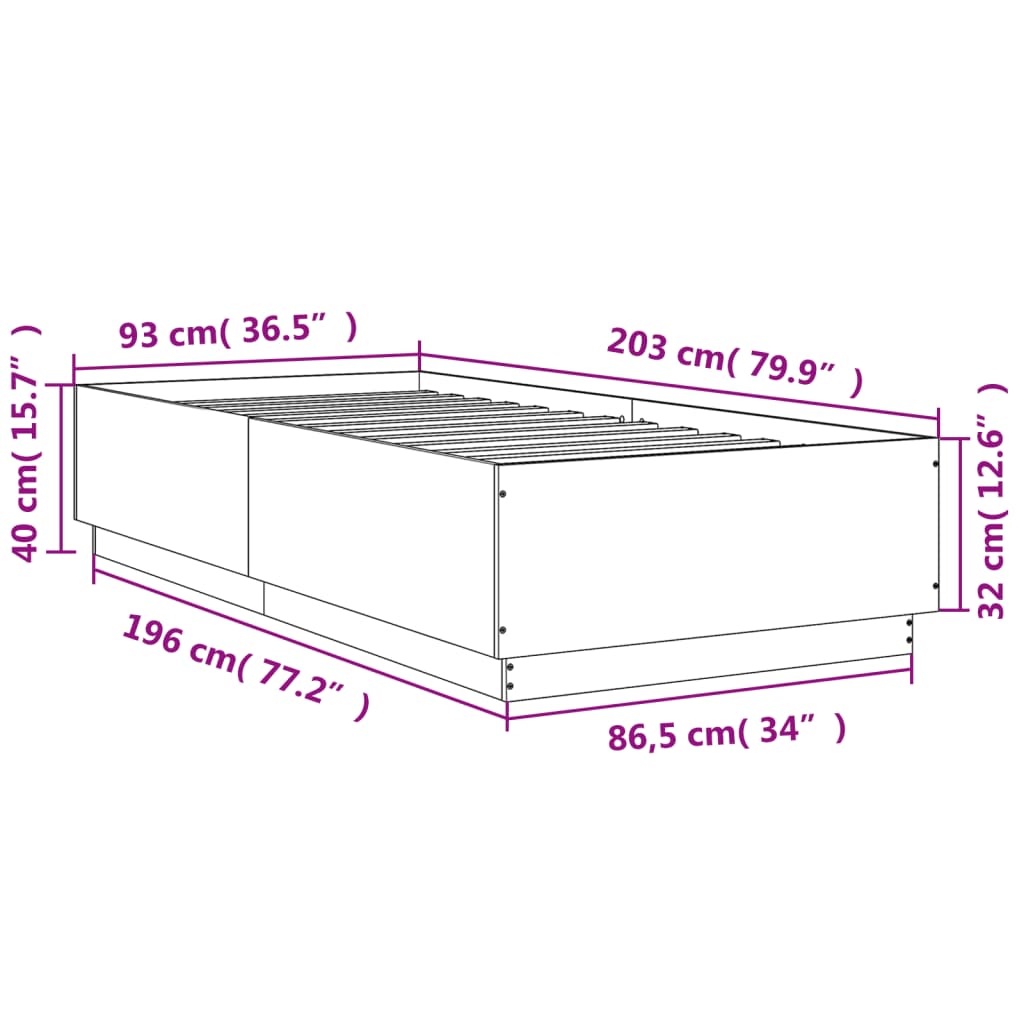 Bed Frame without Mattress Black 90x200 cm
