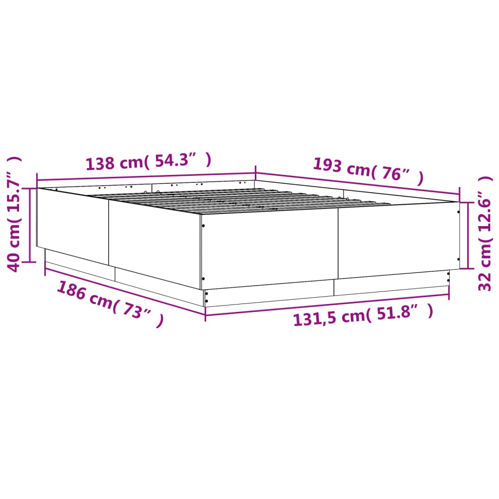 Bed Frame without Mattress Grey Sonoma 135x190 cm