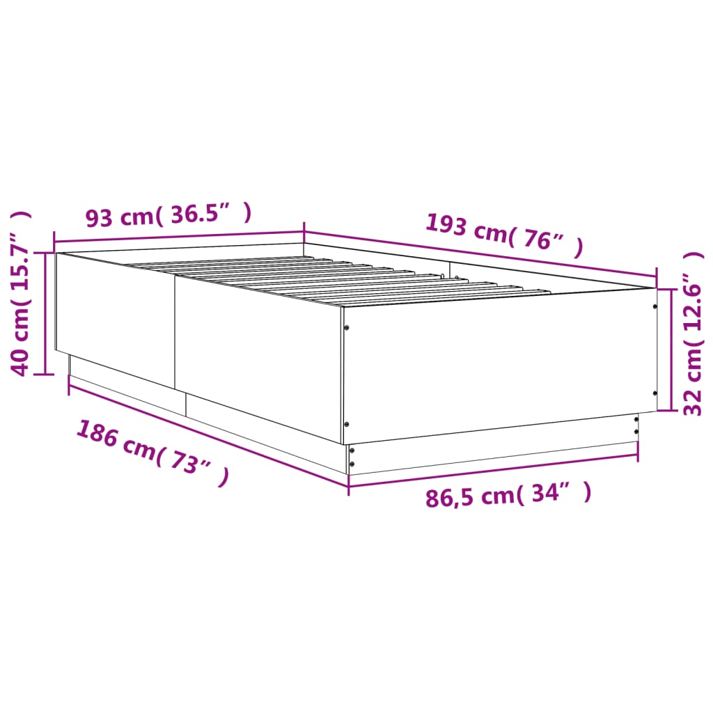 Bed Frame without Mattress Concrete Grey 90x190 cm