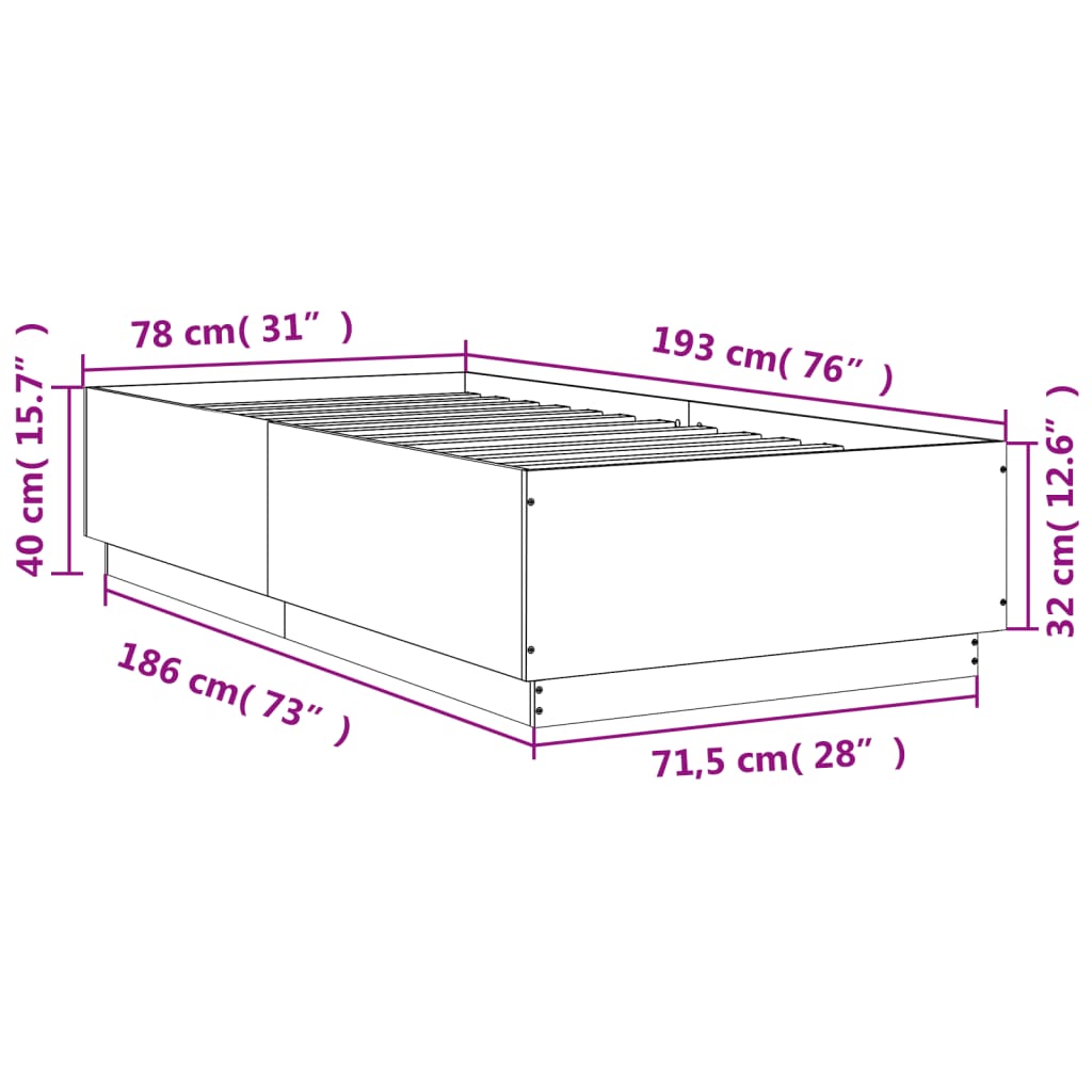 Bed Frame without Mattress Black 75x190 cm Small Single