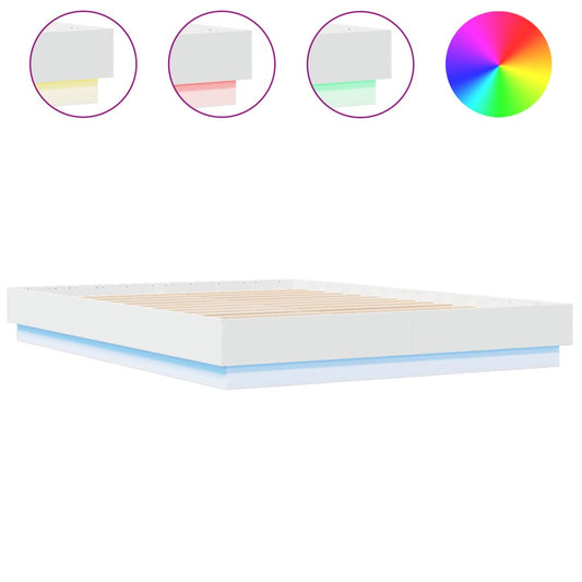 Bed Frame with LED without Mattress White 150x200 cm King Size Bed Frame with LED without Mattress White 150x200 cm King Size