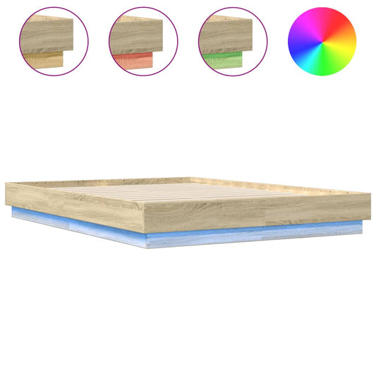Bed Frame with LED without Mattress Sonoma Oak 150x200 cm King Size Bed Frame with LED without Mattress Sonoma Oak 150x200 cm King Size
