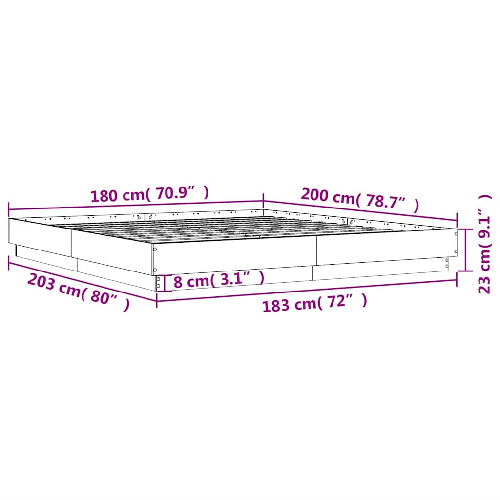 Bed Frame without Mattress Grey Sonoma 180x200 cm