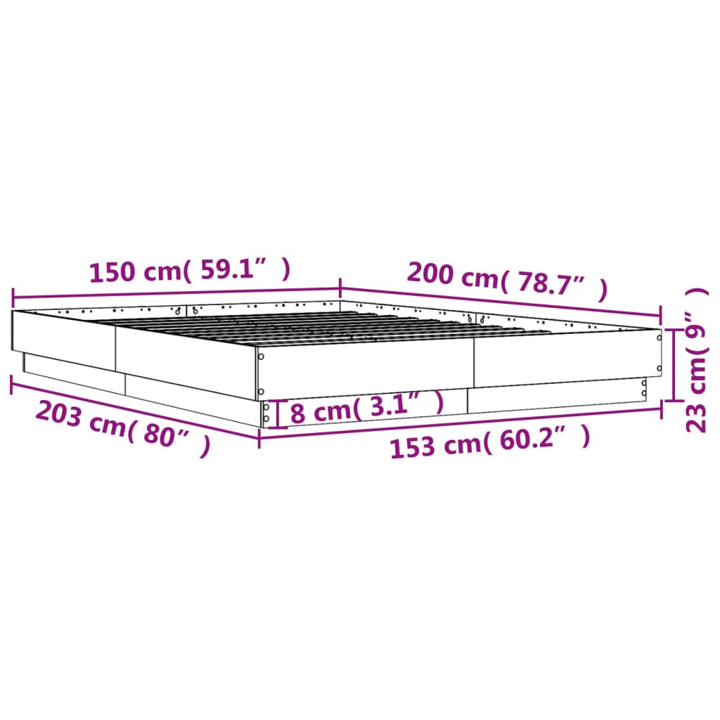 Bed Frame without Mattress White 150x200 cm King Size