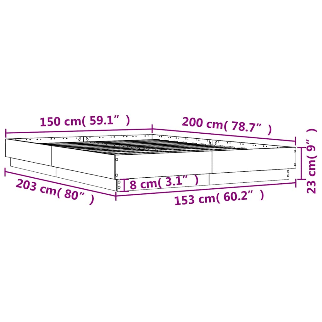 Bed Frame without Mattress Grey Sonoma 150x200 cm