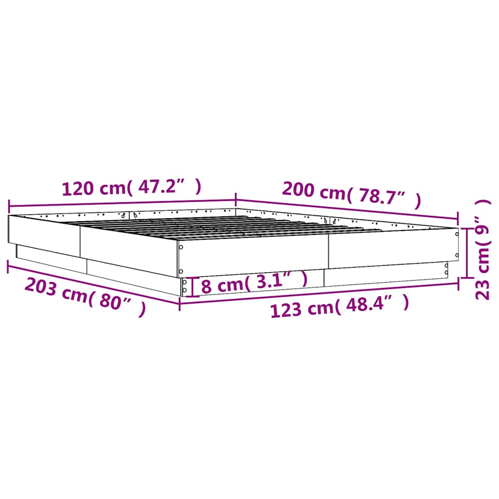 Bed Frame without Mattress Grey Sonoma 120x200 cm