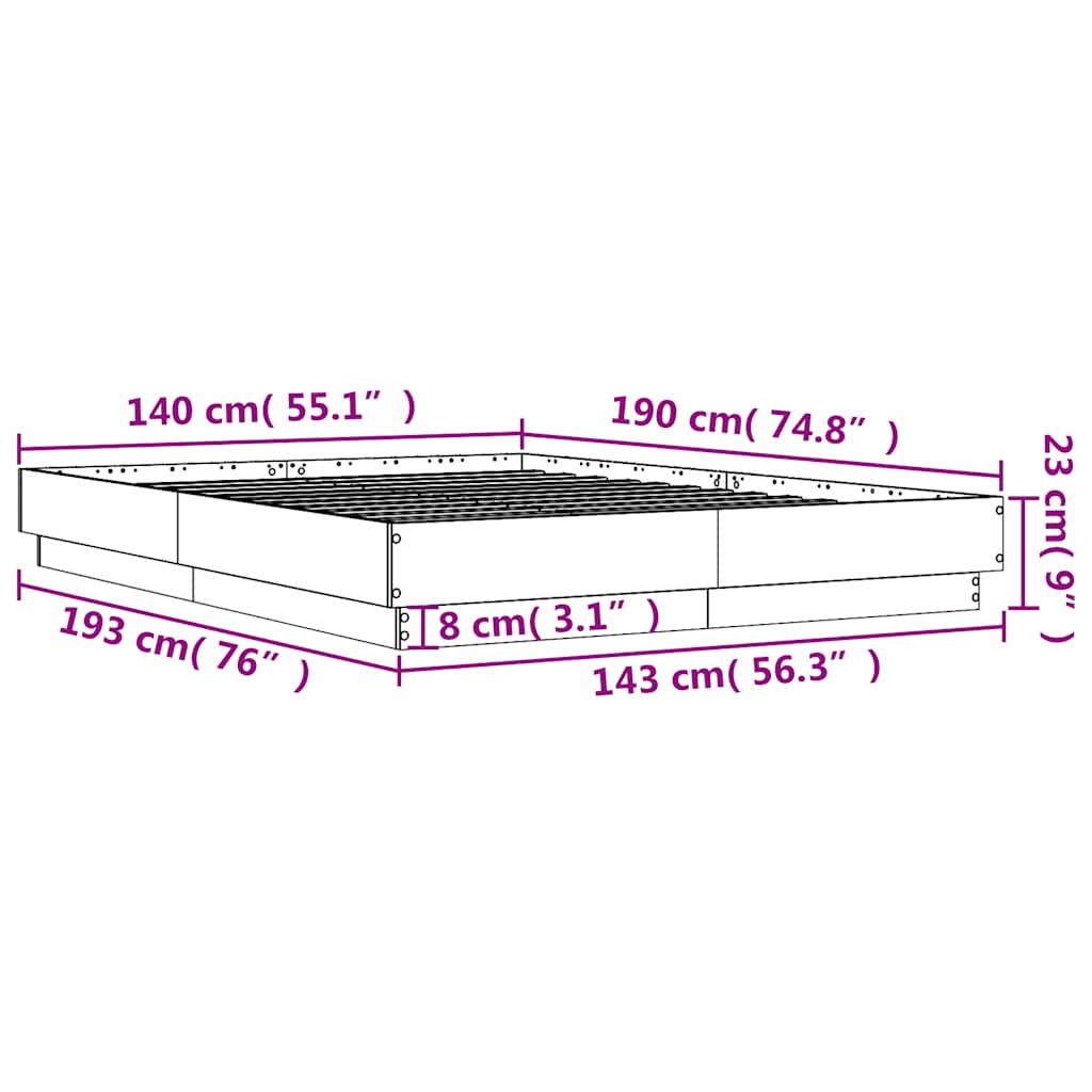 Bed Frame without Mattress White 140x190 cm