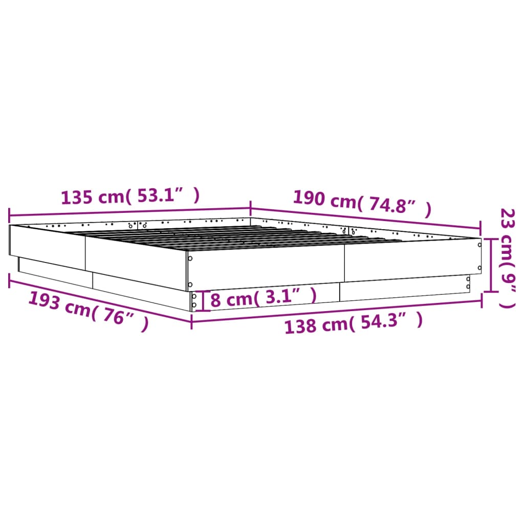 Bed Frame without Mattress Concrete Grey 135x190 cm