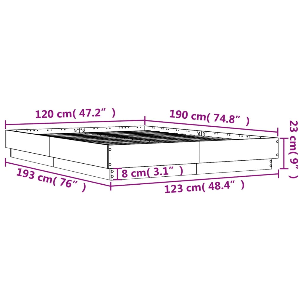Bed Frame without Mattress Concrete Grey 120x190 cm