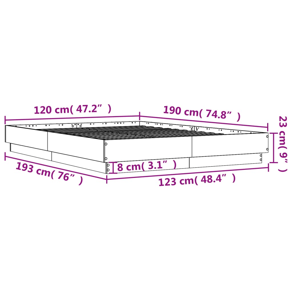 Bed Frame without Mattress Grey Sonoma 120x190 cm