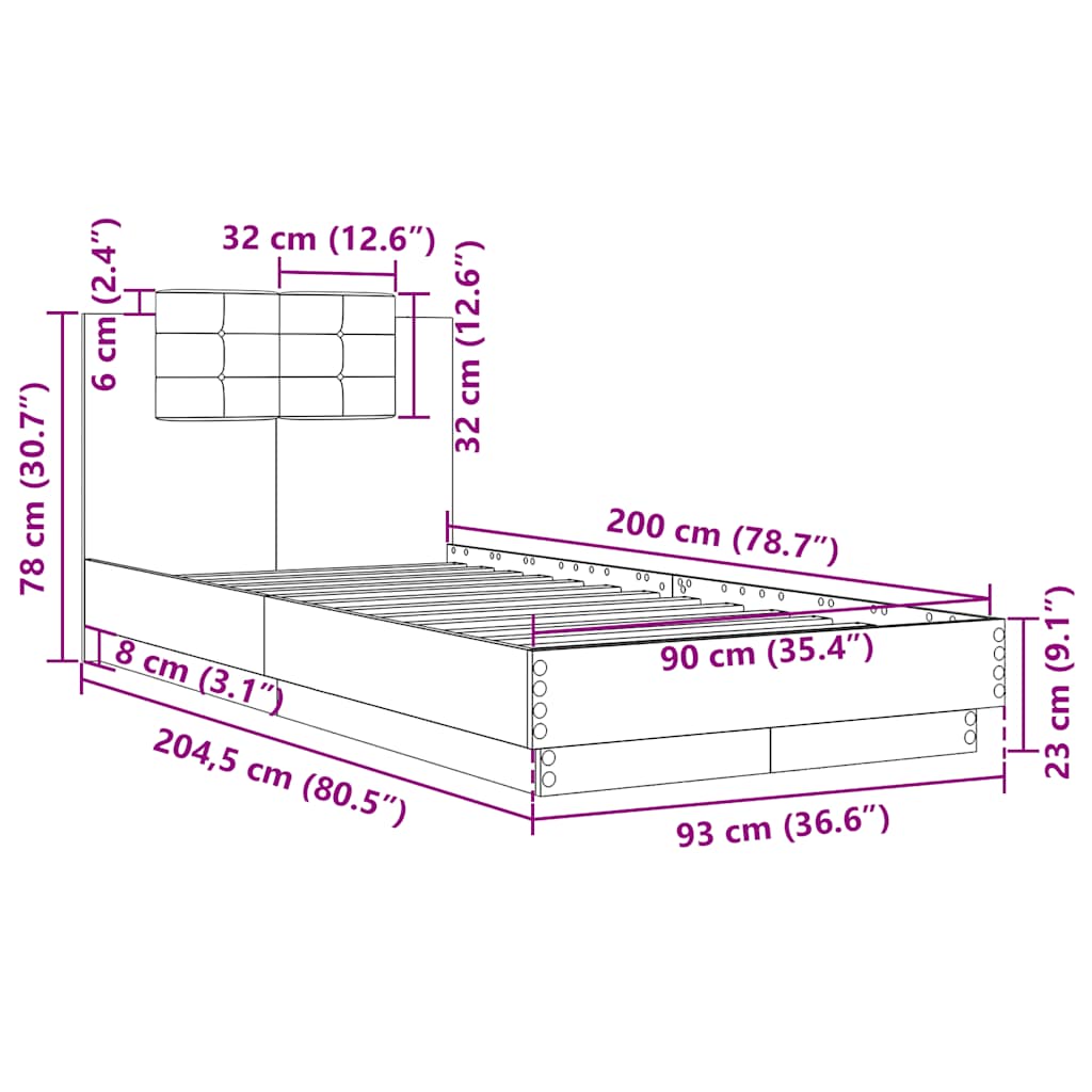 Bed Frame without Mattress Brown Oak 90x200 cm