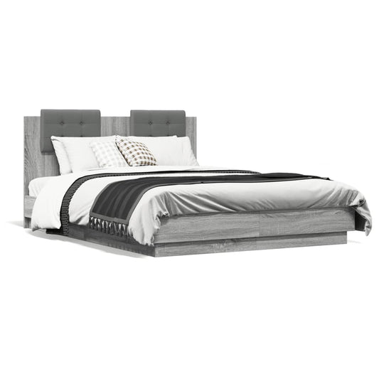 Bed Frame without Mattress Grey Sonoma 135x190 cm Double Bed Frame without Mattress Grey Sonoma 135x190 cm Double