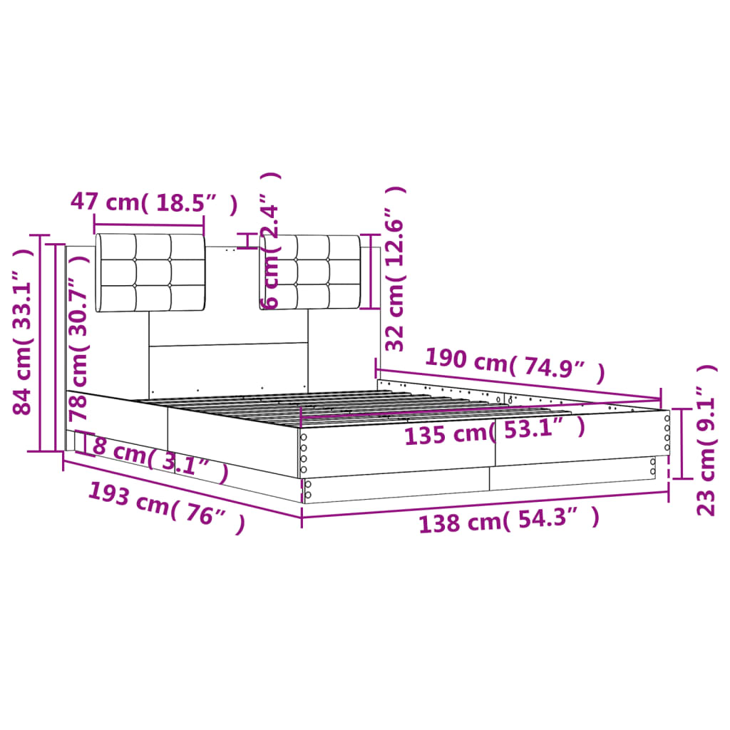 Bed Frame without Mattress Grey Sonoma 135x190 cm