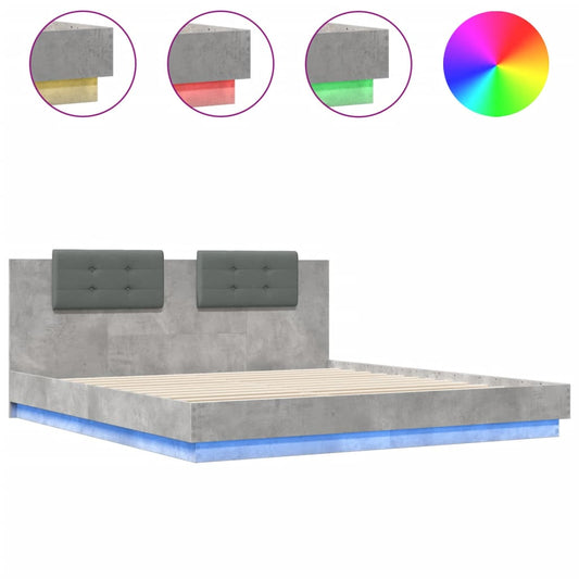 Bed Frame with LED without Mattress Concrete Grey 200x200 cm Bed Frame with LED without Mattress Concrete Grey 200x200 cm