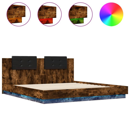 Bed Frame with LED without Mattress Smoked Oak 200x200 cm Bed Frame with LED without Mattress Smoked Oak 200x200 cm