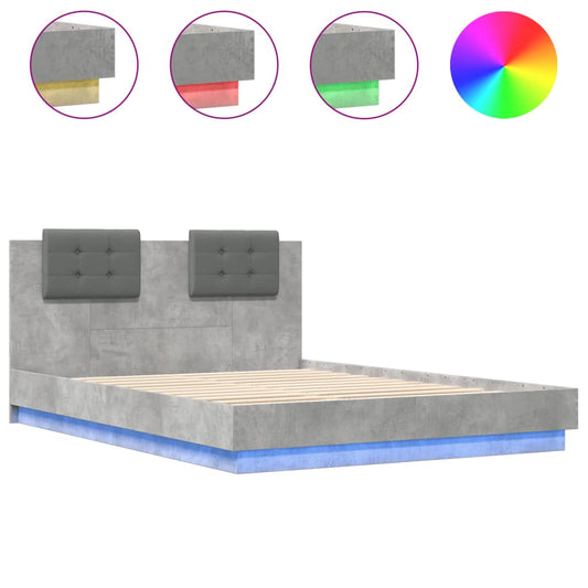 Bed Frame with LED without Mattress Concrete Grey 150x200 cm King Size Bed Frame with LED without Mattress Concrete Grey 150x200 cm King Size
