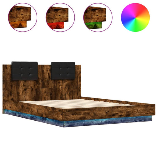 Bed Frame with LED without Mattress Smoked Oak 140x200 cm Bed Frame with LED without Mattress Smoked Oak 140x200 cm