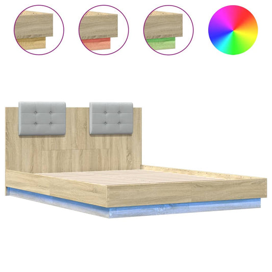Bed Frame with LED without Mattress Sonoma Oak 135x190 cm Double Bed Frame with LED without Mattress Sonoma Oak 135x190 cm Double