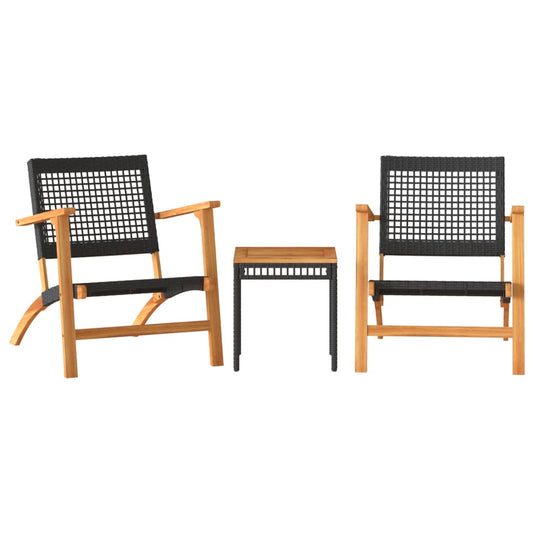 3 Piece Bistro Set Black Poly Rattan and Solid Wood Acacia 3 Piece Bistro Set Black Poly Rattan and Solid Wood Acacia