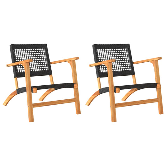 Garden Chairs 2 pcs Black Poly Rattan and Acacia Wood Garden Chairs 2 pcs Black Poly Rattan and Acacia Wood