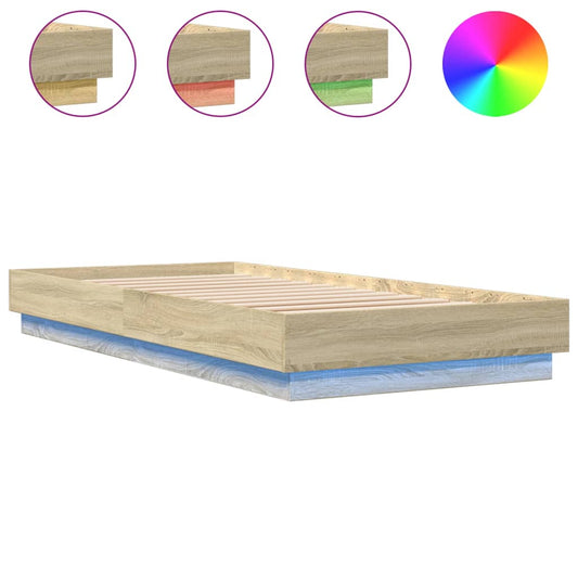 Bed Frame without Mattress with LED Lights Sonoma Oak 100x200cm Bed Frame without Mattress with LED Lights Sonoma Oak 100x200cm