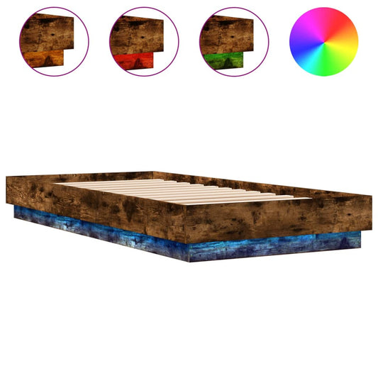 Bed Frame without Mattress with LED Lights Smoked Oak 100x200cm Bed Frame without Mattress with LED Lights Smoked Oak 100x200cm