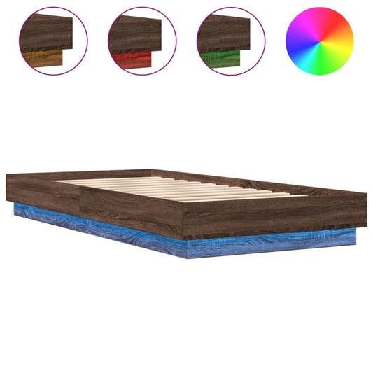 Bed Frame without Mattress with LED Lights Brown Oak 90x200 cm Bed Frame without Mattress with LED Lights Brown Oak 90x200 cm