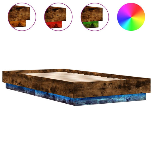 Bed Frame without Mattress with LED Lights Smoked Oak 90x190 cm Bed Frame without Mattress with LED Lights Smoked Oak 90x190 cm